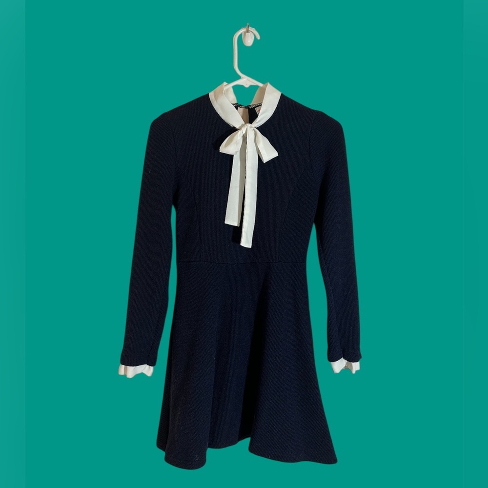 Darphin Navy Blue With White Tie Neck A Line With White Cuffs Size S